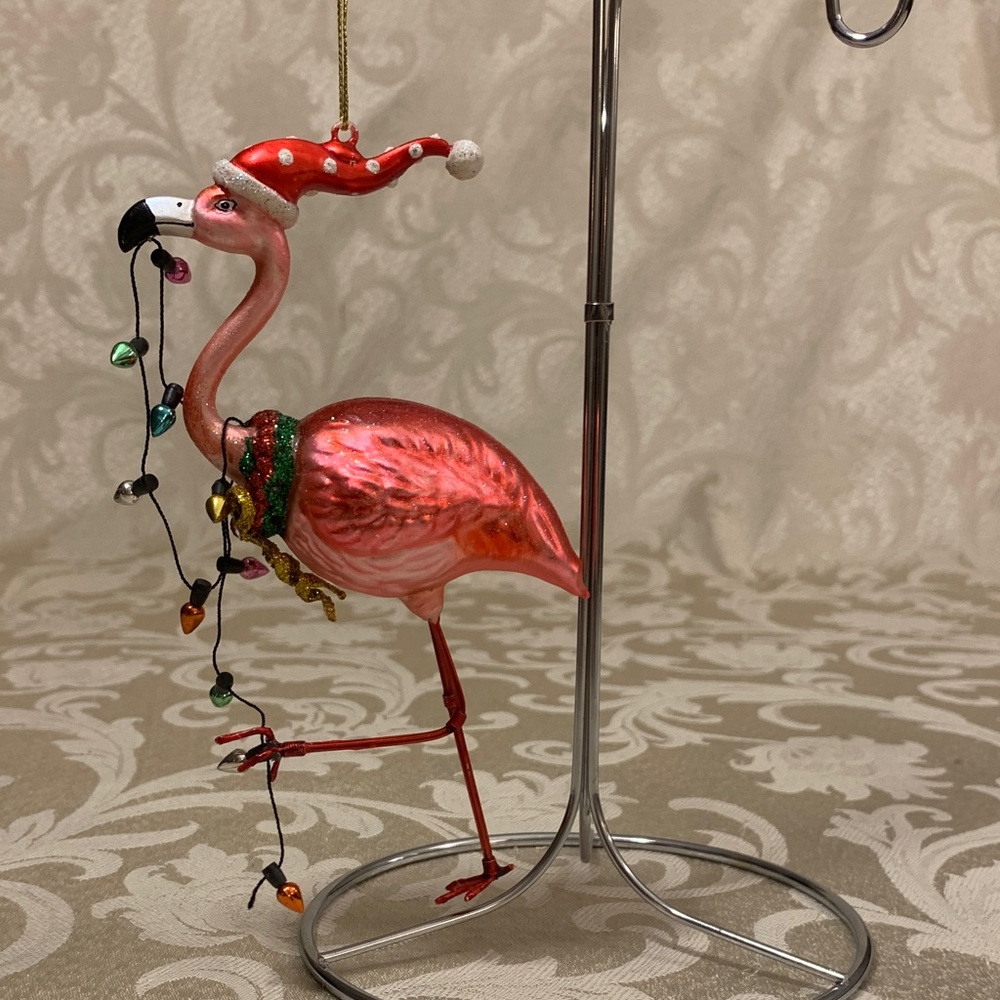 Festive Flamingo Ornament with Santa Hat - Picture 4 of 8